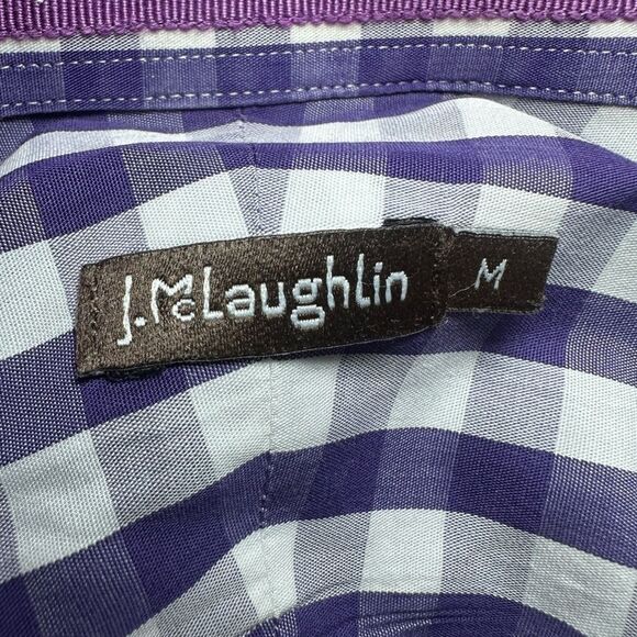 J. McLaughlin Purple White Gingham Plaid Button-Down Long Sleeve Shirt Men's MED - Picture 7 of 13